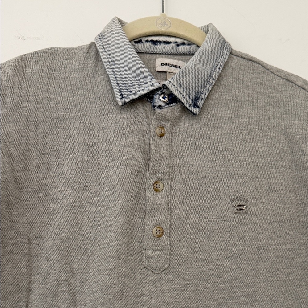 Diesel Grey Polo with Contrast Denim Collar